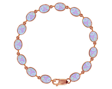 BJC® 9ct Rose Gold Fiery White Opal 21.00ct Oval Gemstone Tennis Bracelet 7.5"