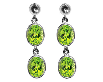 BJC® 9ct White Gold Natural Peridot Oval Double Drop Dangling Studs Earrings