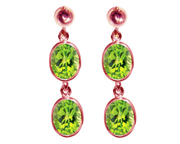 BJC® 9ct Rose Gold Natural Peridot Oval Double Drop Dangling Studs Earrings