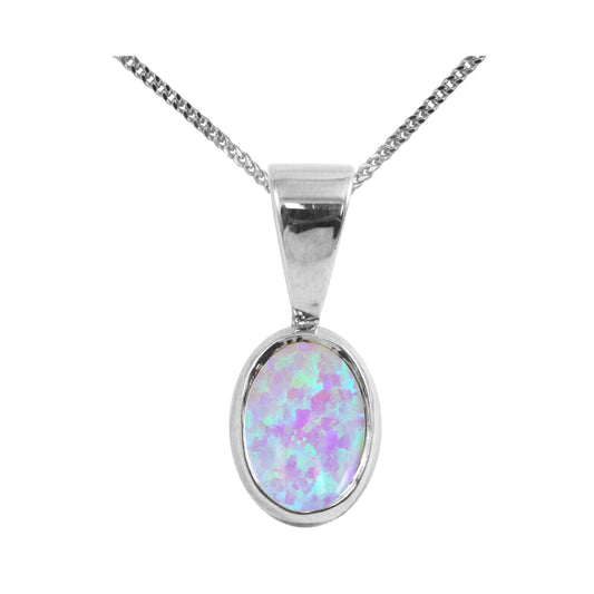 BJC® Sterling Silver Fiery Opal Single Drop Oval Pendant & Necklace