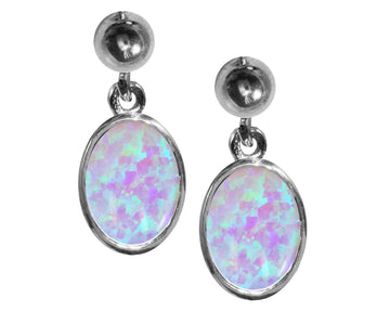 BJC® 9ct White Gold Fiery White Opal Oval Single Drop Dangling Studs Earrings