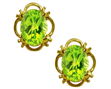 BJC® 9ct Yellow Gold Natural Peridot Single Stud Filigree Earrings Studs 1.50ct