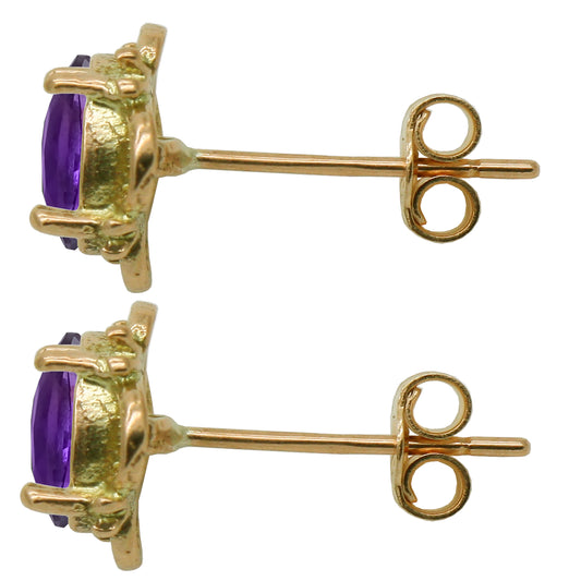 BJC® 9ct Yellow Gold Natural Amethyst Single Stud Filigree Earrings Studs 1.50ct