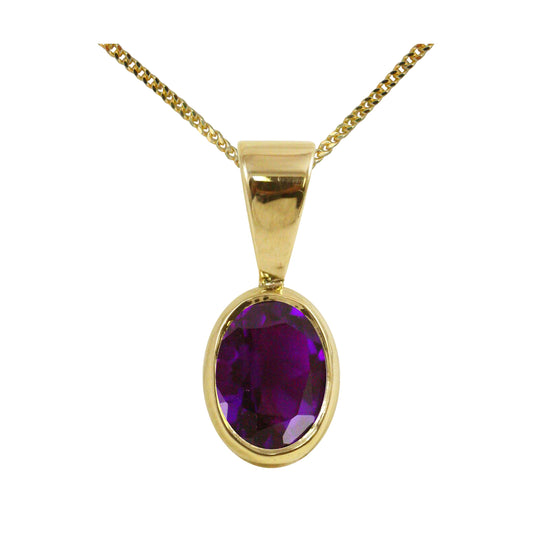 Natural Amethyst Single Drop Oval Pendant & Necklace Available in White / Yellow / Rose Gold