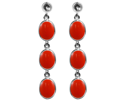 BJC® Sterling Silver Natural Peach Coral Triple Drop Dangling Studs Earrings