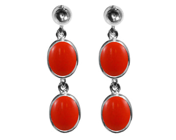 BJC® 9ct White Gold Natural Peach Coral Double Drop Dangling Studs Earrings