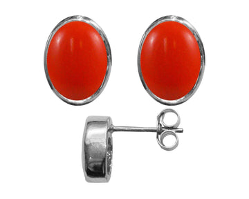 BJC® 9ct White Gold Natural Peach Coral Oval Stud Earrings 3.00ct Studs