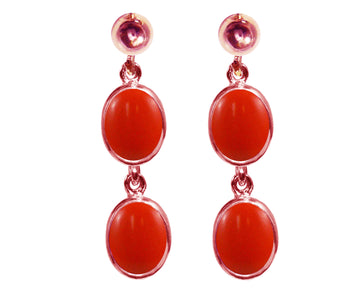 BJC® 9ct Rose Gold Natural Peach Coral Double Drop Dangling Studs Earrings