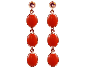 BJC® 9ct Rose Gold Natural Peach Coral Triple Drop Dangling Studs Earrings