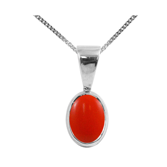 BJC® Sterling Silver Peach Coral Single Drop Oval Pendant & Necklace
