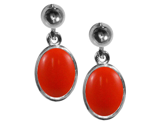 BJC® Sterling Silver Natural Peach Coral Single Drop Dangling Studs Earrings
