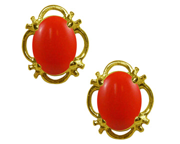 BJC® 9ct Yellow Gold Natural Peach Coral Single Stud Earrings Studs 1.50ct