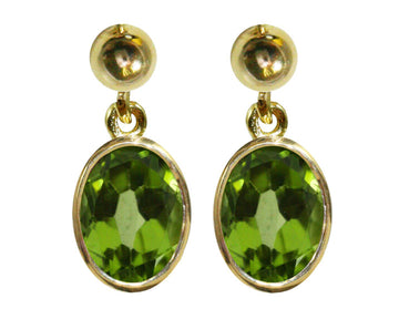 BJC® 9ct Yellow Gold Natural Peridot Oval Single Drop Dangling Studs Earrings