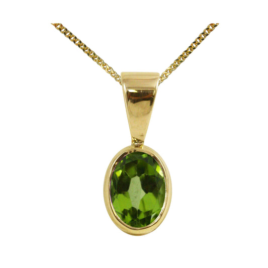 Natural Peridot Single Drop Oval Pendant & Necklace Available in White / Yellow / Rose Gold