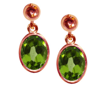 BJC® 9ct Rose Gold Natural Peridot Oval Single Drop Dangling Studs Earrings