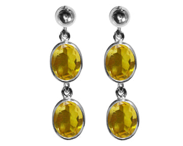 BJC® 9ct White Gold Natural Citrine Oval Double Drop Dangling Studs Earrings