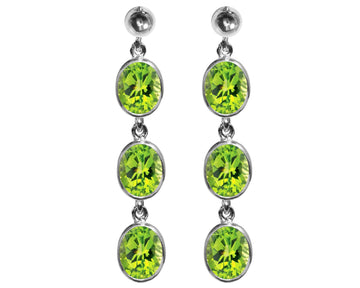 BJC® Sterling Silver Natural Peridot Oval Triple Drop Dangling Studs Earrings