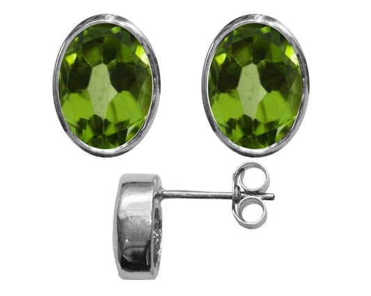 BJC® 9ct White Gold Natural Peridot Oval Stud Earrings 3.00ct Studs Brand New