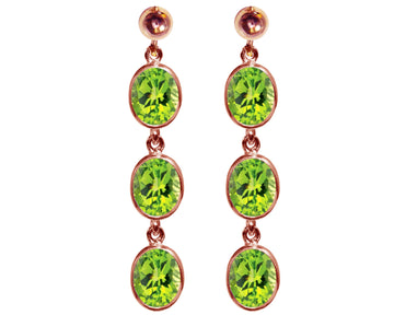 BJC® 9ct Rose Gold Natural Peridot Oval Triple Drop Dangling Studs Earrings