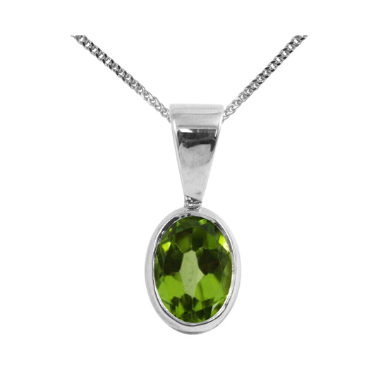 BJC® Sterling Silver Natural Peridot Single Drop Oval Pendant & Necklace