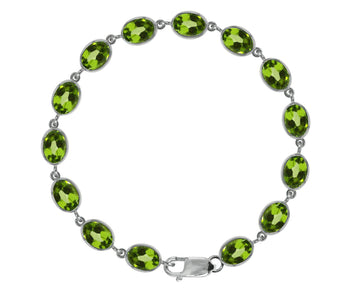 BJC® 9ct White Gold Natural Peridot 21.00ct Oval Gemstone Tennis Bracelet 7.5"