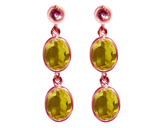 BJC® 9ct Rose Gold Natural Citrine Oval Double Drop Dangling Studs Earrings