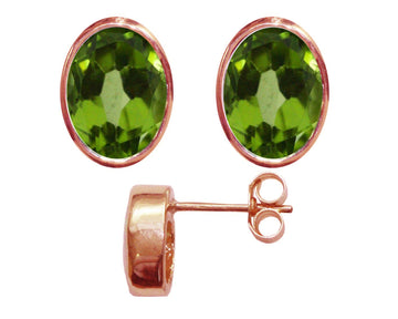 BJC® 9ct Rose Gold Natural Peridot Oval Stud Earrings 3.00ct Studs Brand New