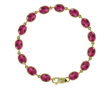 BJC® 9ct Yellow Gold Natural Pink Topaz 21.00ct Oval Gemstone Tennis Bracelet
