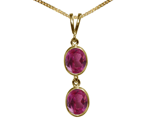 Natural Pink Topaz Double Drop Oval Pendant & Necklace Available in White / Yellow / Rose Gold