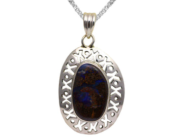 Sterling Silver Australian Boulder Opal Pendant & Solid Sterling Silver Trace Necklace