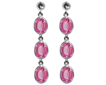 BJC® 9ct White Gold Natural Pink Topaz Oval Triple Drop Dangling Studs Earrings