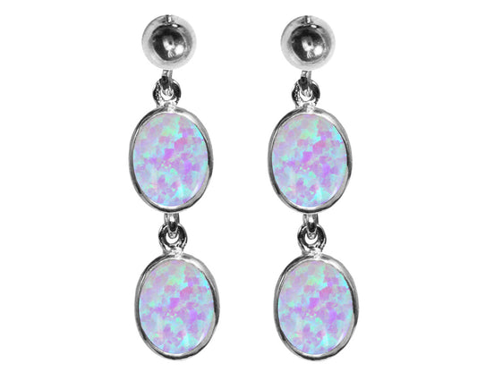 BJC® Sterling Silver Cultured Opal Oval Double Drop Dangling Studs Earrings