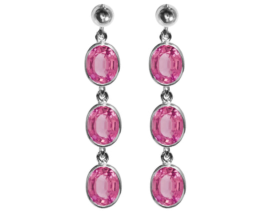 BJC® Sterling Silver Natural Pink Topaz Oval Triple Drop Dangling Studs Earrings