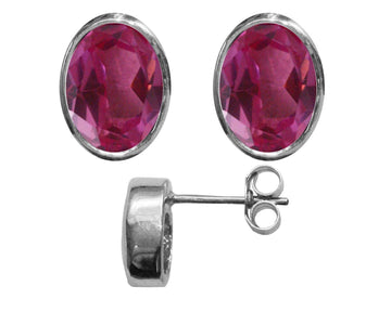 BJC® 9ct White Gold Natural Pink Topaz Oval Stud Earrings 3.00ct Studs