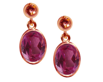 BJC® 9ct Rose Gold Natural Pink Topaz Oval Single Drop Dangling Studs Earrings