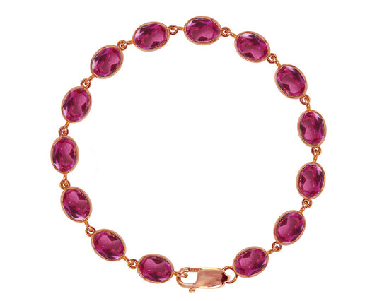 BJC® 9ct Rose Gold Natural Pink Topaz 21.00ct Oval Gemstone Tennis Bracelet