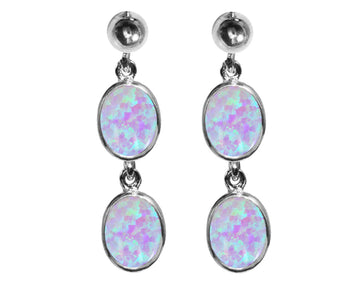 BJC® 9ct White Gold Fiery White Opal Oval Double Drop Dangling Studs Earrings