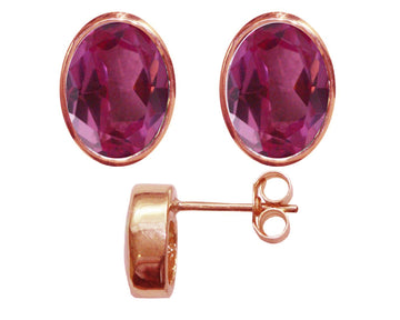 BJC® 9ct Rose Gold Natural Pink Topaz Oval Stud Earrings 3.00ct Studs