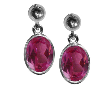 BJC® 9ct White Gold Natural Pink Topaz Oval Single Drop Dangling Studs Earrings