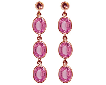 BJC® 9ct Rose Gold Natural Pink Topaz Oval Triple Drop Dangling Studs Earrings