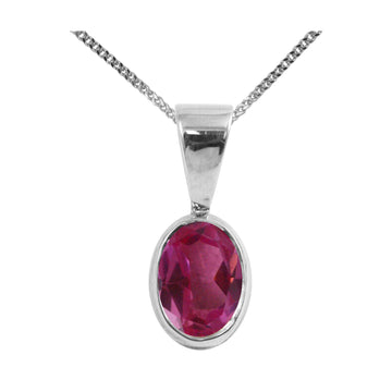 BJC® Sterling Silver Natural Pink Topaz Single Drop Oval Pendant & Necklace