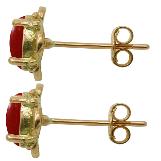 BJC® 9ct Yellow Gold Natural Red Coral Single Stud Earrings Studs 1.50ct