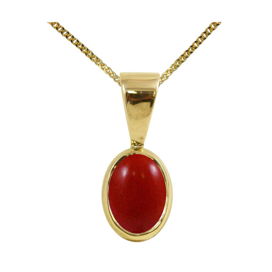 Natural Red Coral Single Drop Oval Pendant & Necklace Available in White / Yellow / Rose Gold