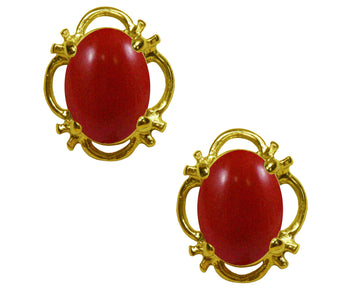 BJC® 9ct Yellow Gold Natural Red Coral Single Stud Earrings Studs 1.50ct