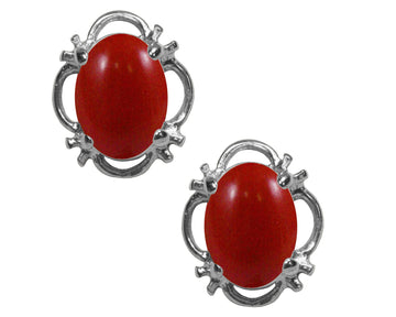 BJC® 925 Sterling Silver Natural Red Coral Single Stud Earrings Studs 1.50ct