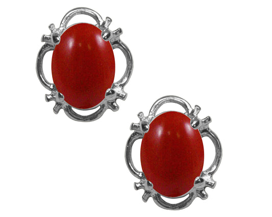 BJC® 925 Sterling Silver Natural Red Coral Single Stud Earrings Studs 1.50ct