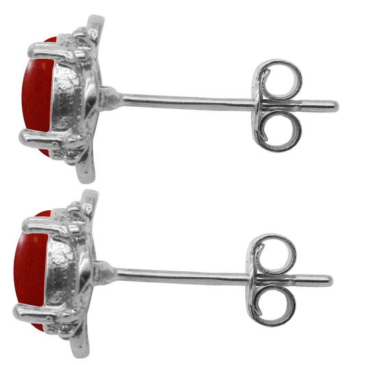 BJC® 925 Sterling Silver Natural Red Coral Single Stud Earrings Studs 1.50ct