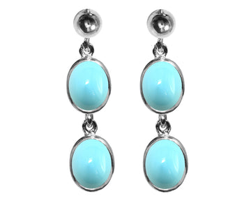 BJC® 9ct White Gold Natural Turquoise Oval Double Drop Dangling Studs Earrings