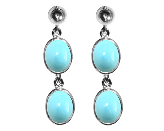 BJC® Sterling Silver Natural Turquoise Oval Double Drop Dangling Studs Earrings