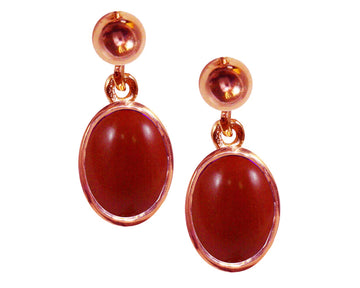 BJC® 9ct Rose Gold Natural Red Coral Oval Single Drop Dangling Studs Earrings
